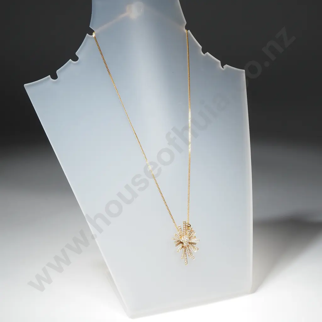 18ct Diamond Starburst Pendant & Chain Image 1++