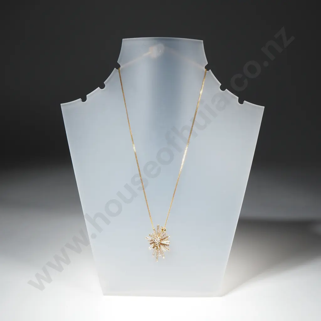18ct Diamond Starburst Pendant & Chain Image 1++