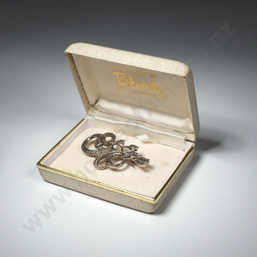 Cased Costume Marcasite Brooch Image 1++