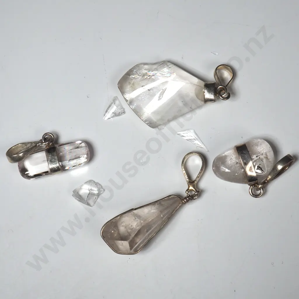 Four Clear Topaz Pendants w Sterling Silver Mounts Image 1++