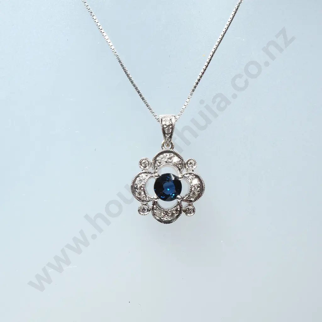Vintage 9ct White Gold Sapphire & Diamond Pendant w Valuation for $3,000.00 Image 1++