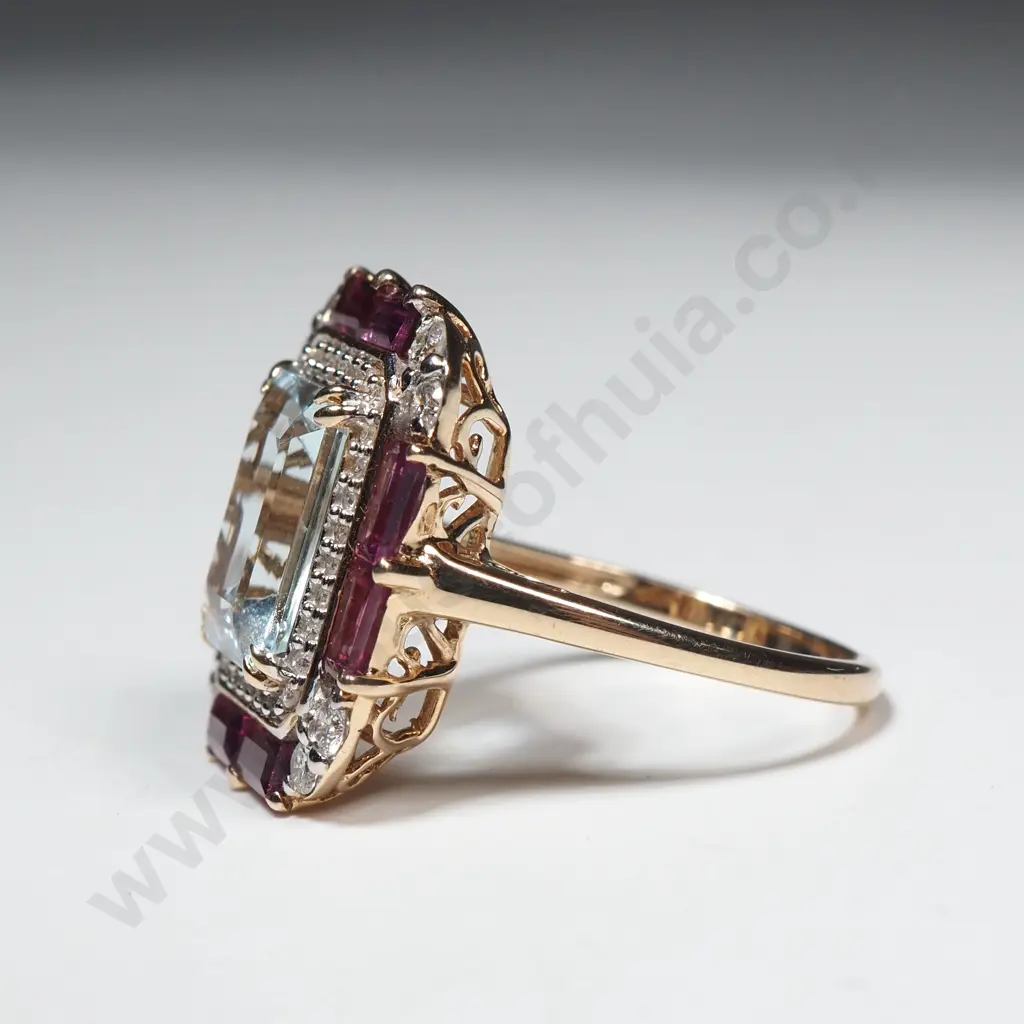 9ct Aqua /Diamond Art Deco Style Ring Image 1++
