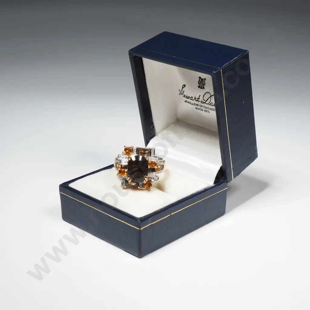 18ct Tourmaline, Diamond, Smokey Quartz & Citrine Dress Ring Image 1++