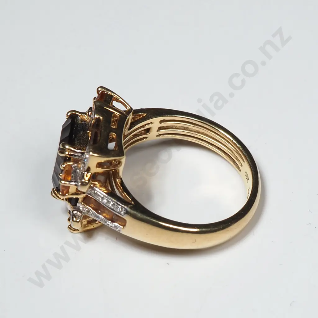 18ct Tourmaline, Diamond, Smokey Quartz & Citrine Dress Ring Image 1++