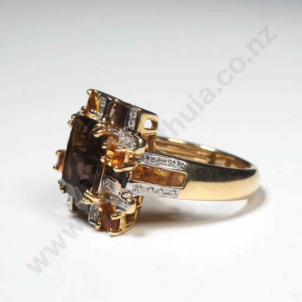 18ct Tourmaline, Diamond, Smokey Quartz & Citrine Dress Ring Image 1++