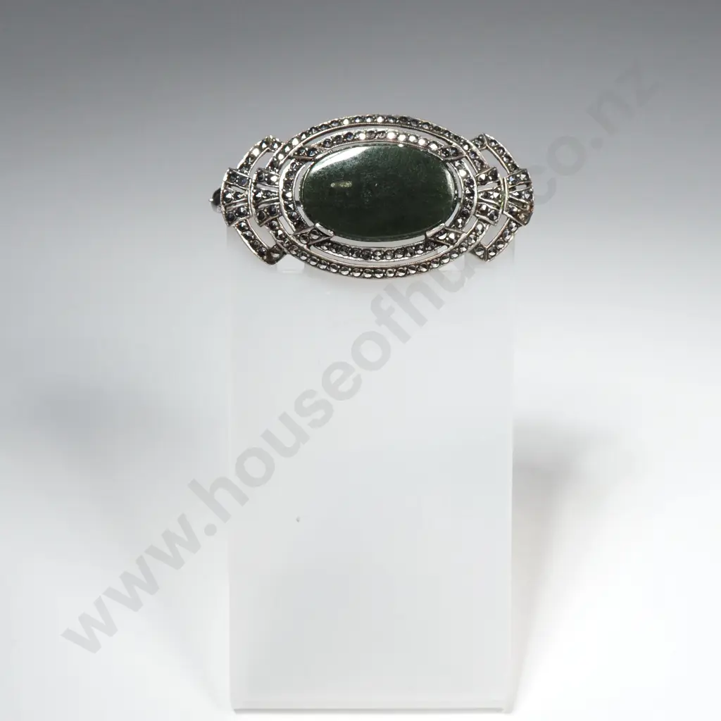 Art Deco Sterling Silver Marcasite Brooch Image 1++
