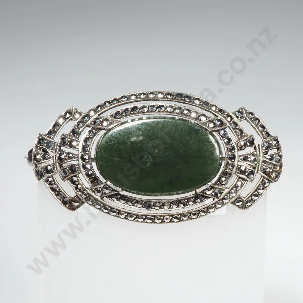 Art Deco Sterling Silver Marcasite Brooch Image 1++