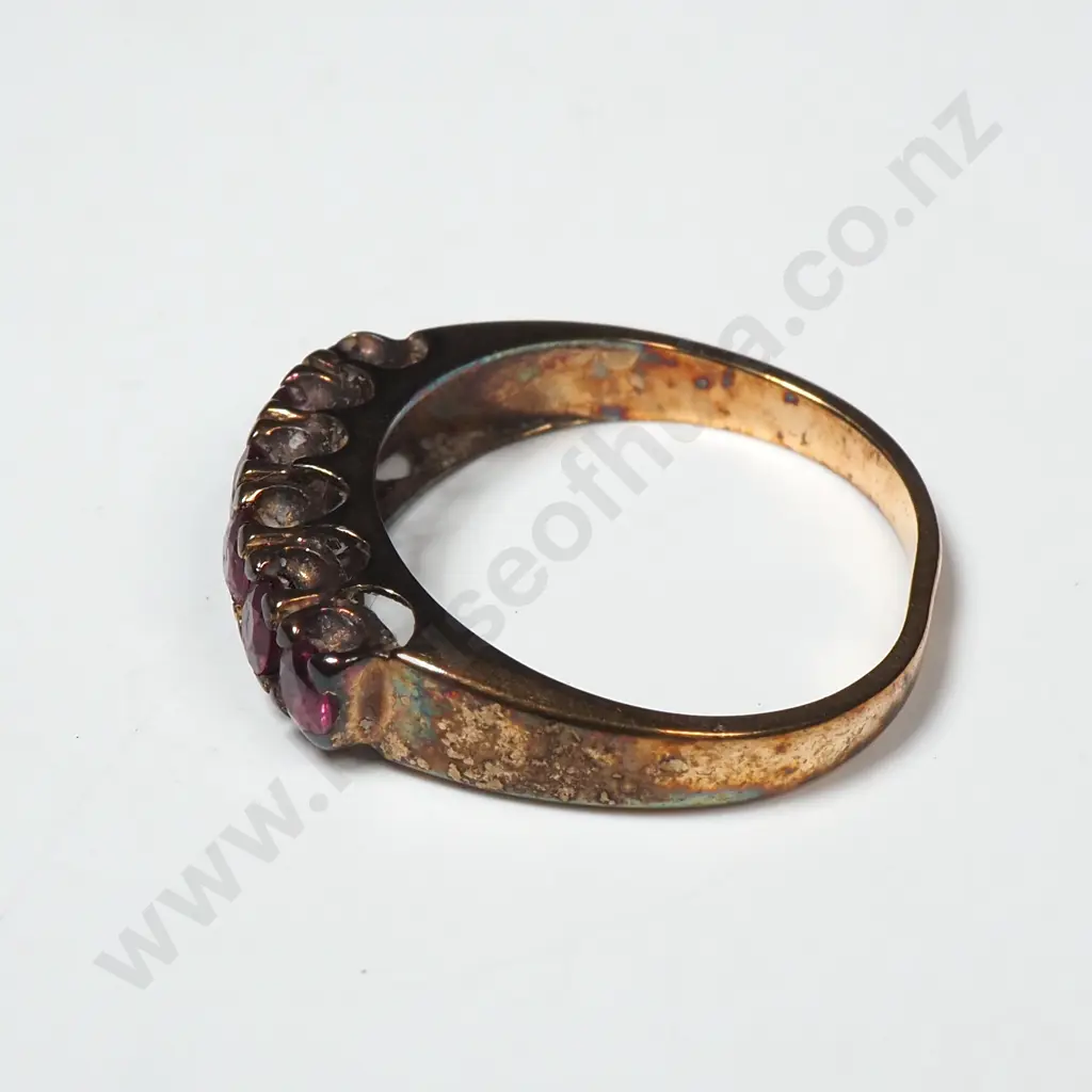9ct Gold & Red Stone Bridge Set Ring Image 1++