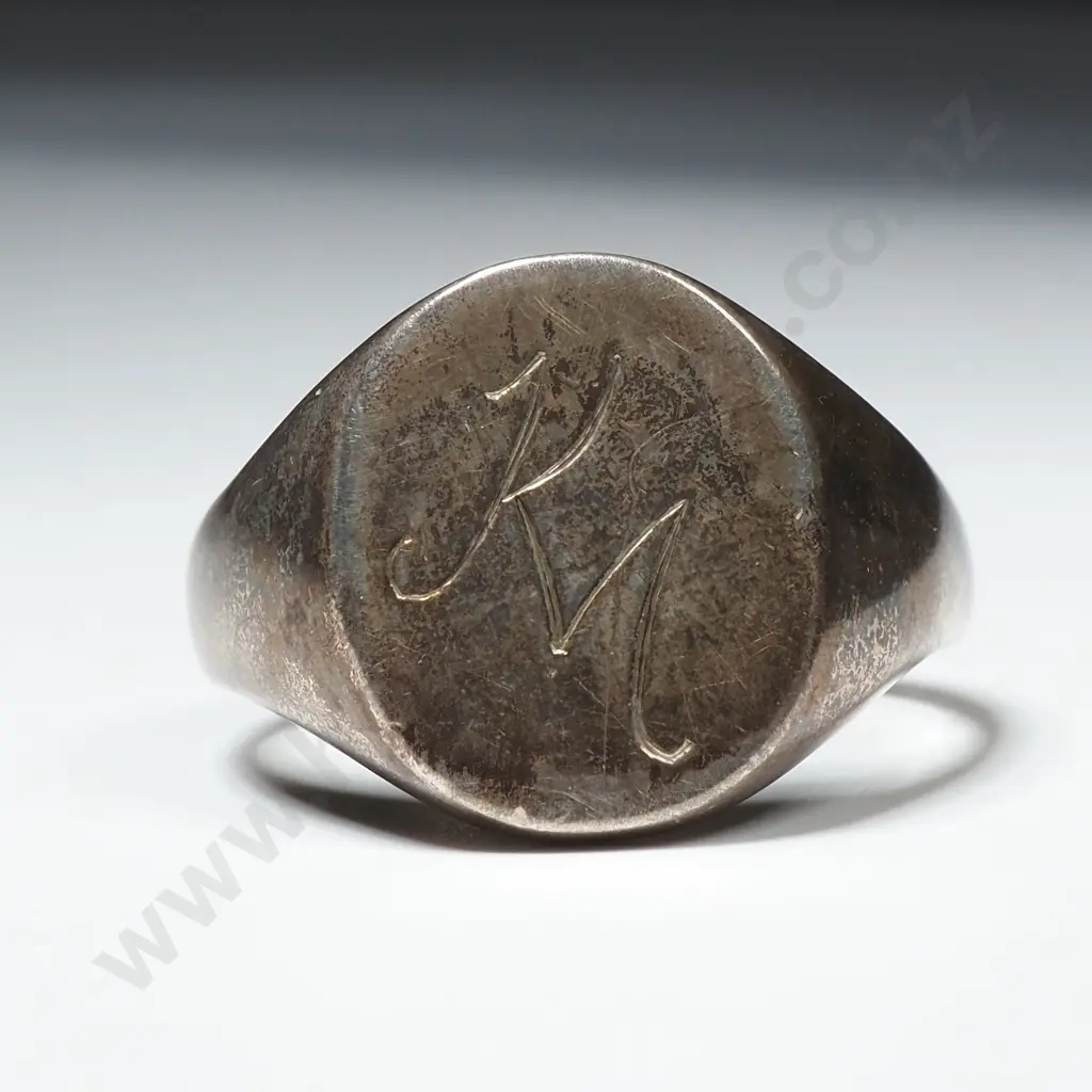 Sterling Silver Mens Signet Ring Initialled KM Image 1++