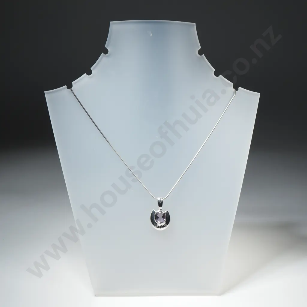Sterling Silver Pendant & Chain set w Purple & White Stones Image 1++