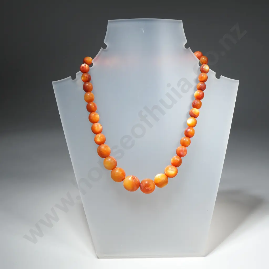 String of Graduated Round Beads, Possibly Orange Agate Image 1++