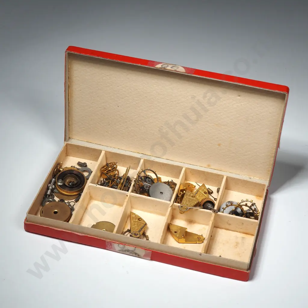 Vintage Segmented Box Containing A Variety Of Pocket Watch Parts Image 1++