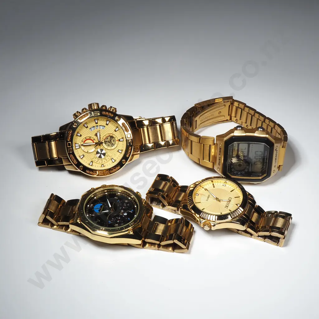 Four Large Gold Tone Mens Watches Image 1++