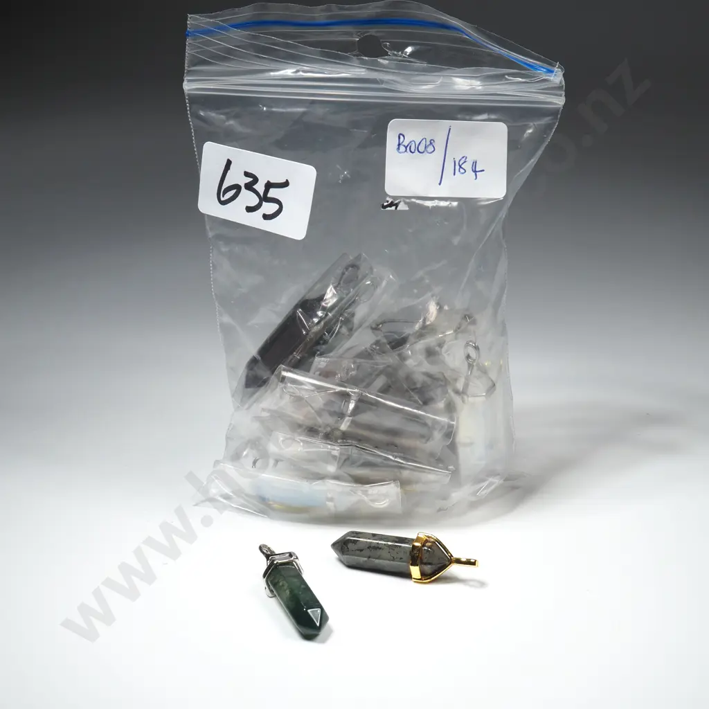 Quantity of Crystal Point Pendant w Silver & Gold Tone Frames in Various Stones Image 1++