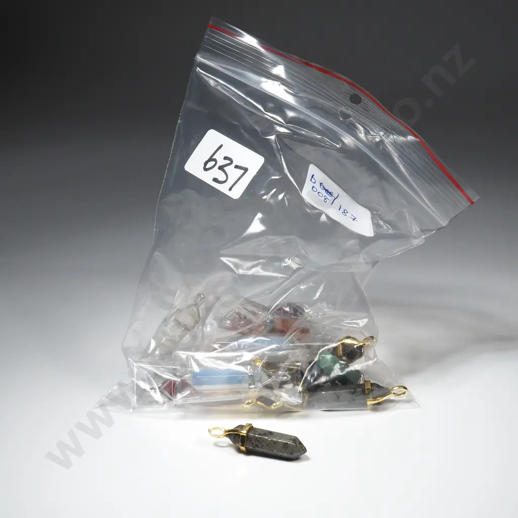 Quantity of Crystal Point Pendant w Silver & Gold Tone Frames in Various Stones Image 1++