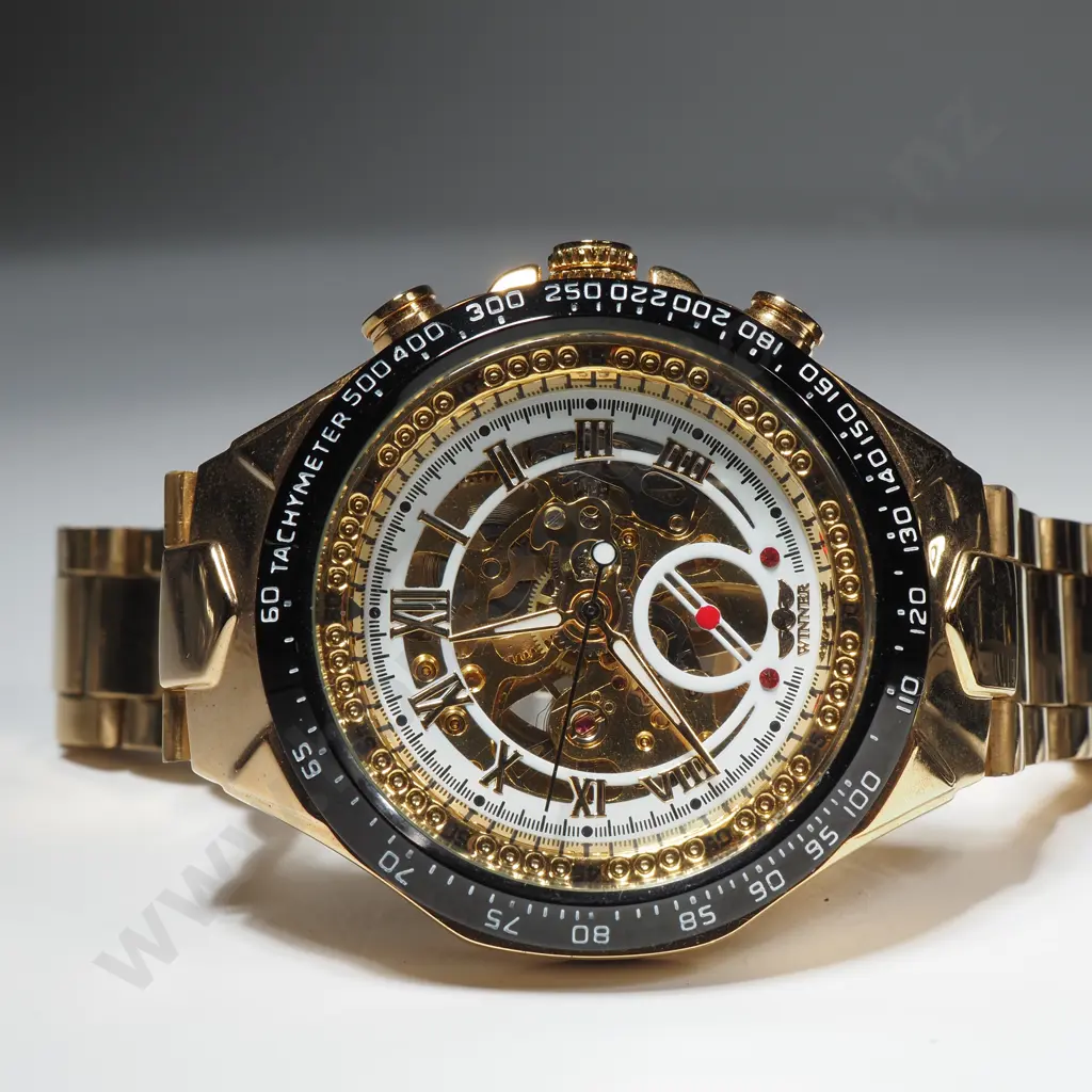 Mens Black Sewor Skeleton Watch & A Winner Automatic Skeleton Watch Image 1++