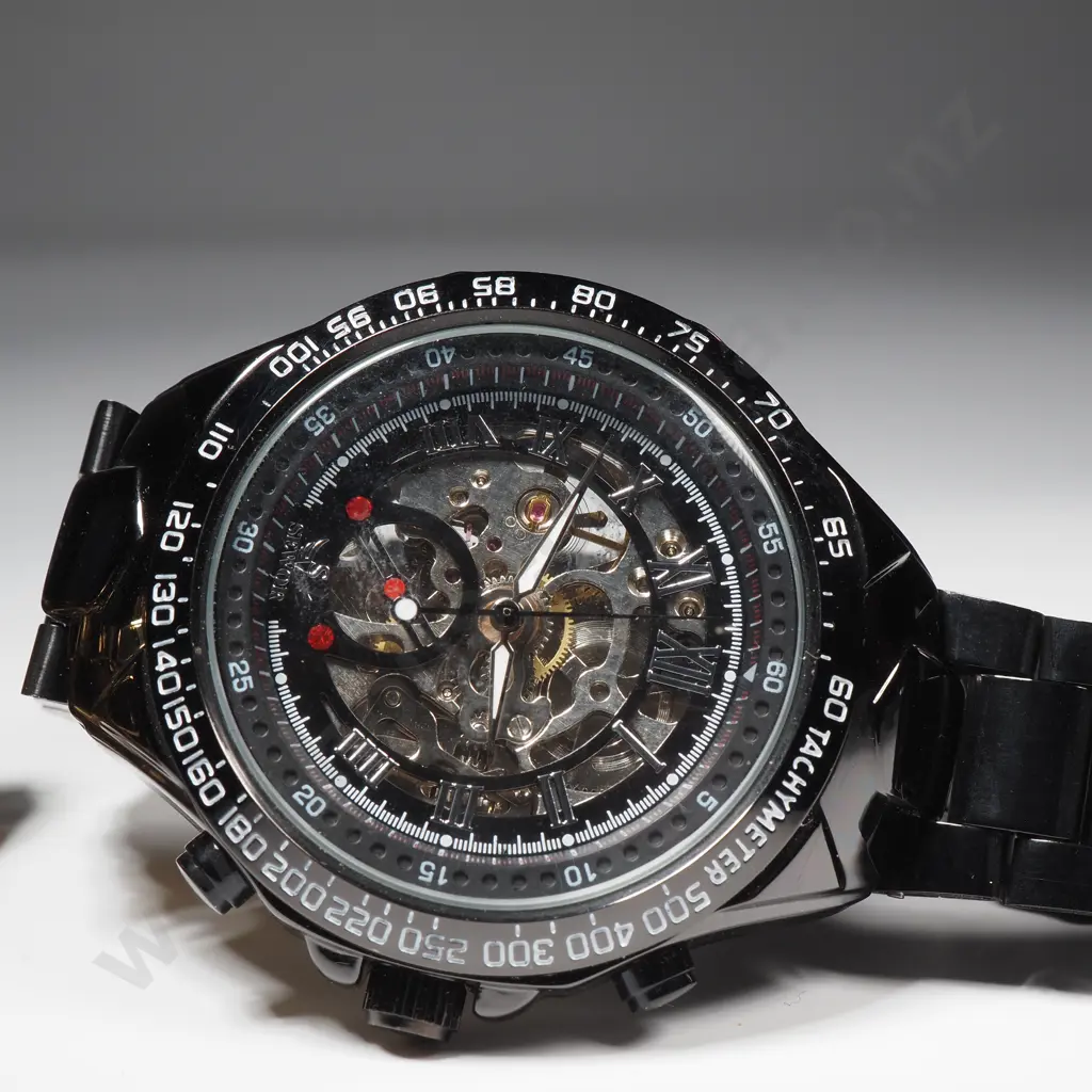 Mens Black Sewor Skeleton Watch & A Winner Automatic Skeleton Watch Image 1++