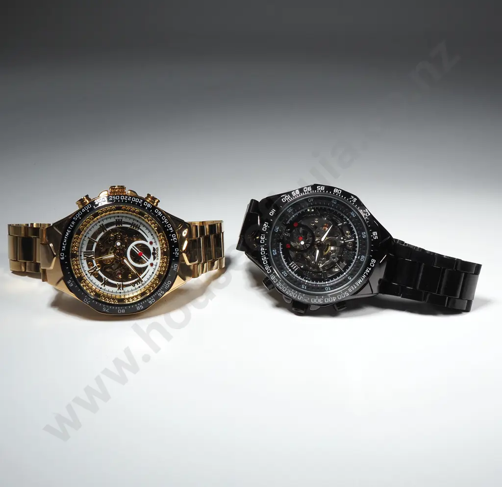 Mens Black Sewor Skeleton Watch & A Winner Automatic Skeleton Watch Image 1++