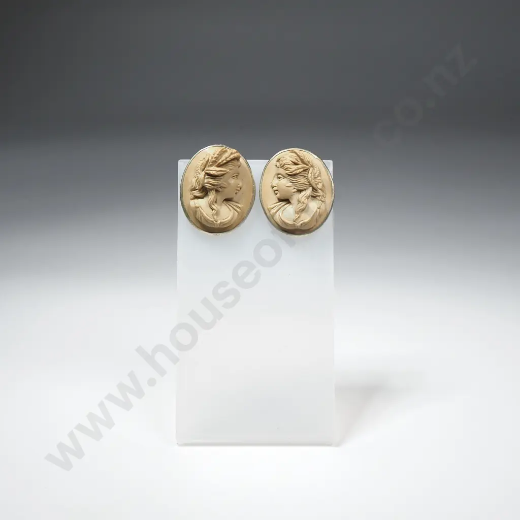 Carved Stone Cameo Earrings Image 1++