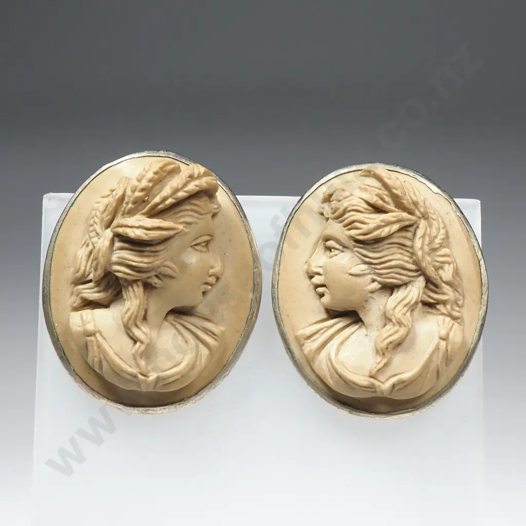 Carved Stone Cameo Earrings Image 1++