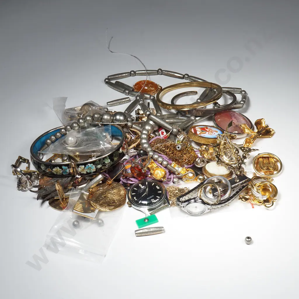 Bag Of Costume Jewellery Containing Bangles, Brooches, Watches, Rings Etc.  Image 1++