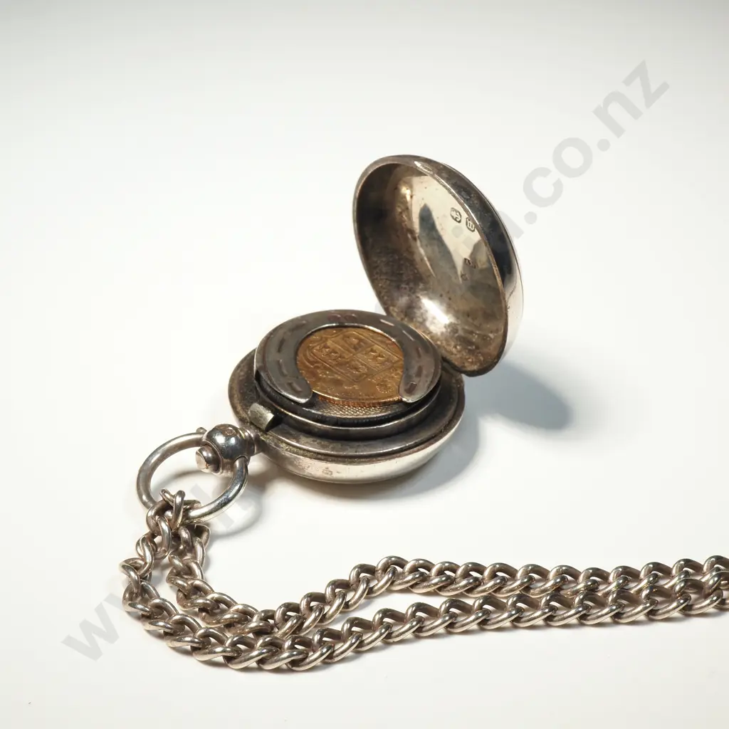Sterling Silver Sovereign Case on Sterling Silver Chain w 1867 Half Sovereign Image 1++