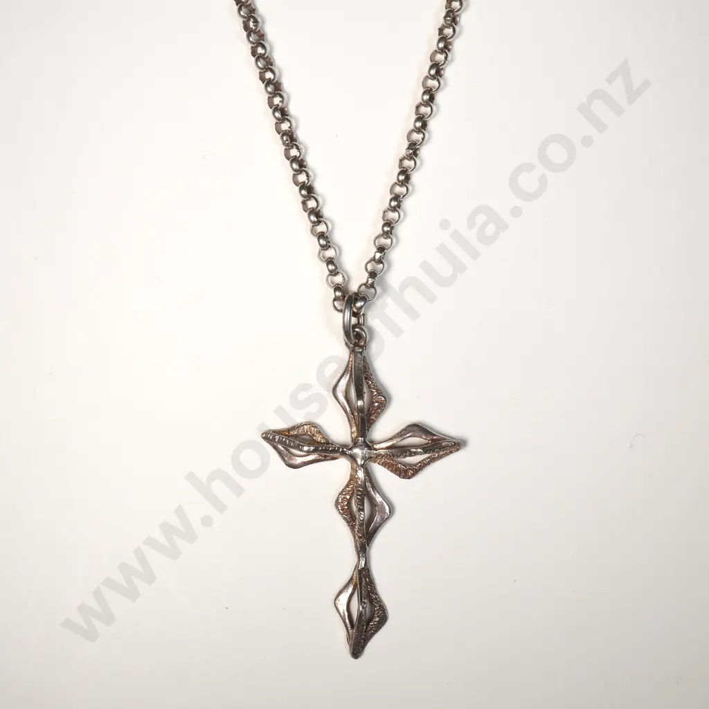 Sterling Silver Stylised Cross Pendant on Sterling Silver Chain Image 1++