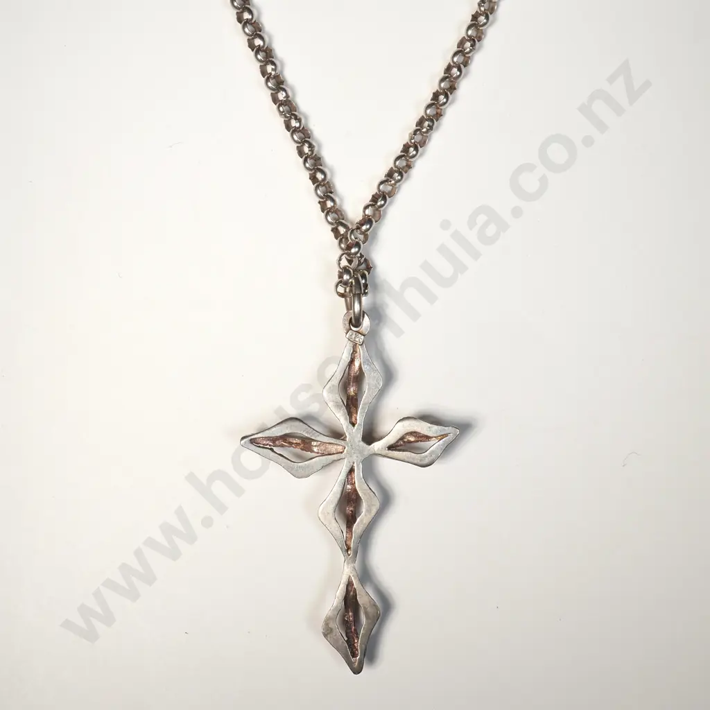 Sterling Silver Stylised Cross Pendant on Sterling Silver Chain Image 1++