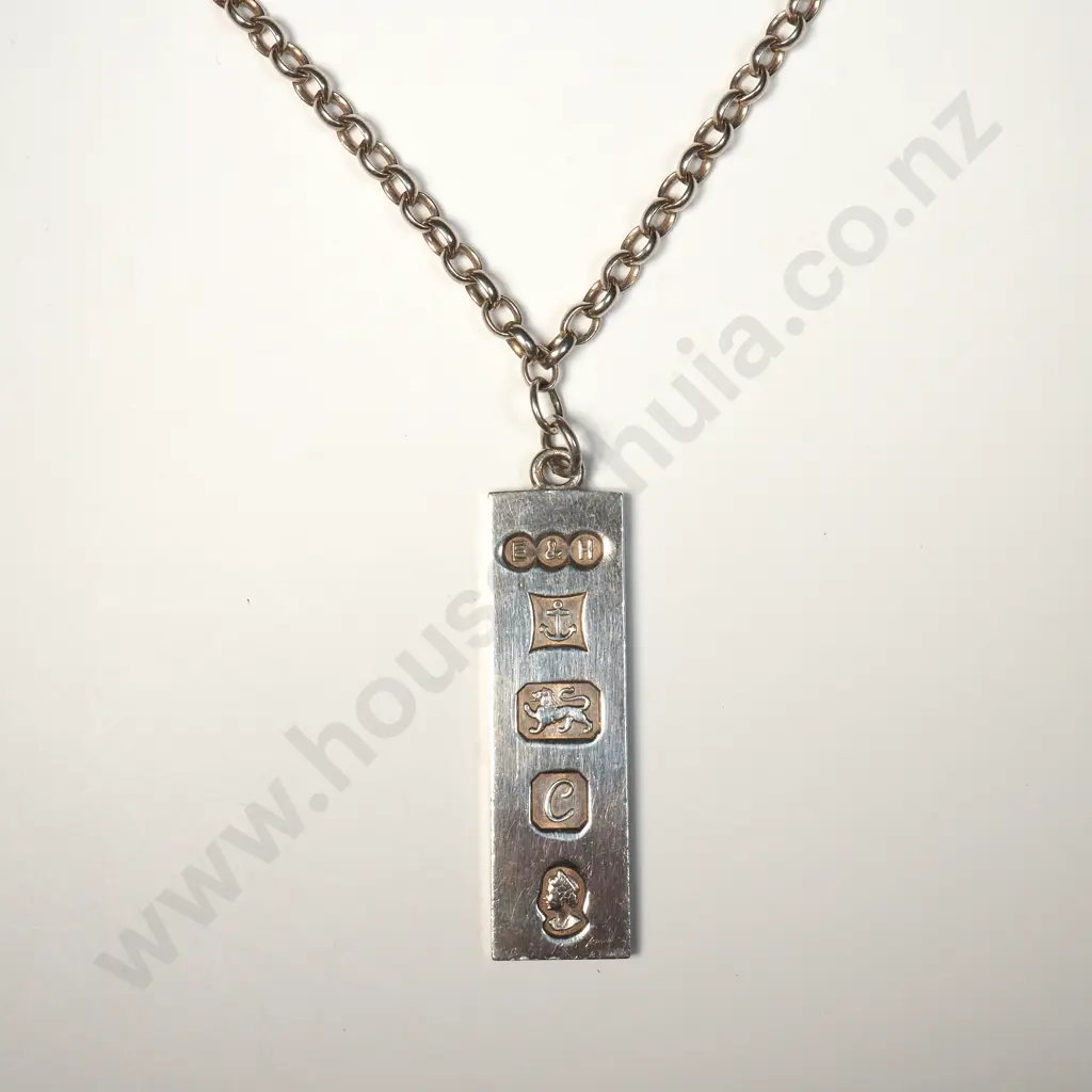 Impressive Sterling Silver Ingot Pendant w Clear English Hallmarks Image 1++