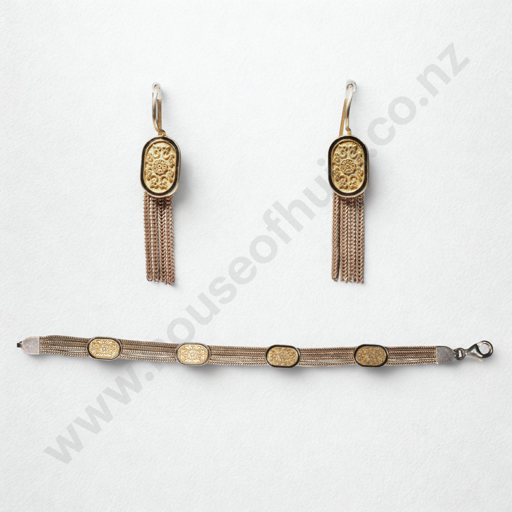 Fancy Sterling Silver Bracelet Earring Set Image 1++