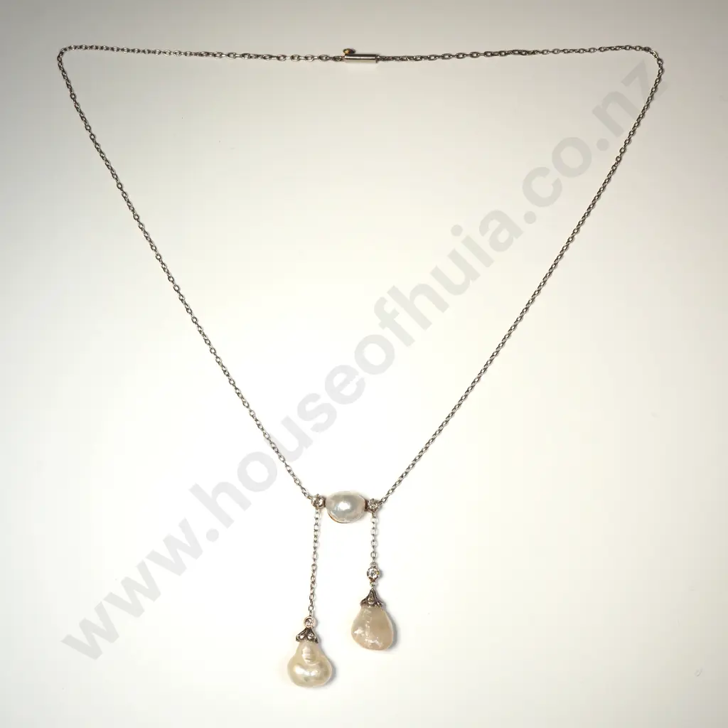 Antique Pearl & Diamond Necklace in 9ct Gold Image 1++