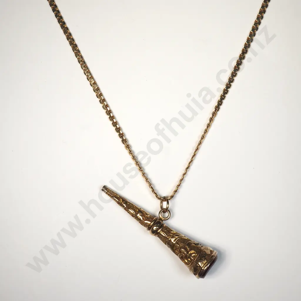 Antique Rolled Gold Watch Key w Carnelian End on 9ct Gold Chain Image 1++