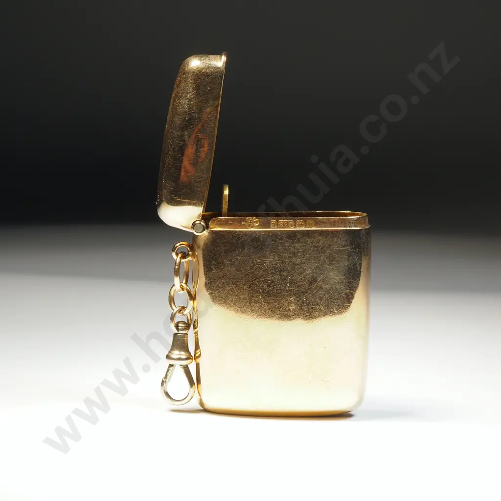Antique 9ct Gold Vesta w 9ct Gold Lobster Clasp - Hallmarked Horace Woodward & Co Birmingham 1912 Image 1++