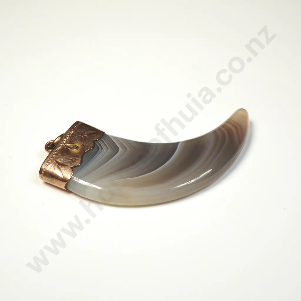 Colonial New Zealand Banded Agate 9ct Gold Capped Claw Pendant Image 1++