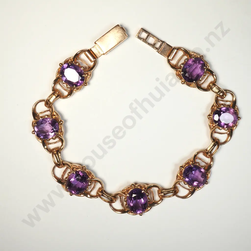 Vintage 9ct Gold Purple Stone Bracelet Image 1++