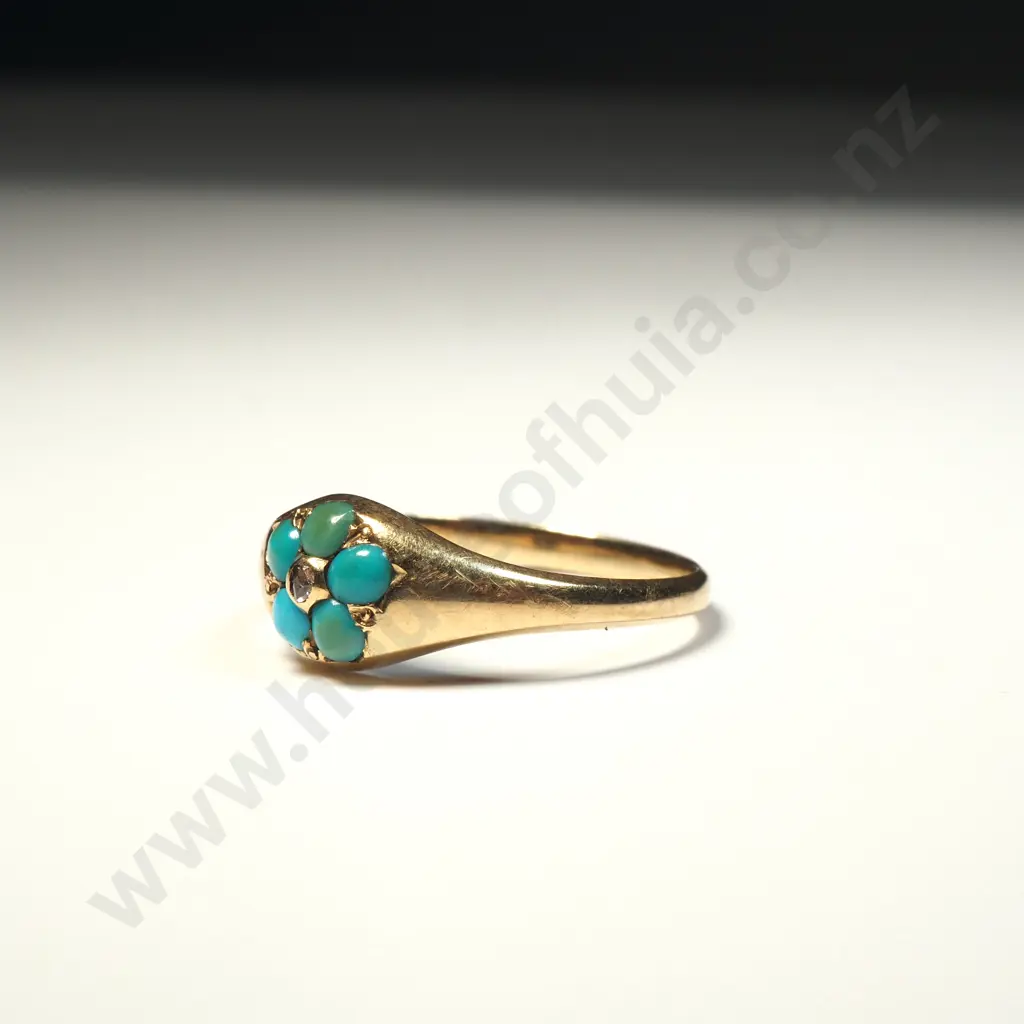 Antique Gold Turquoise & Diamond Ring Image 1++