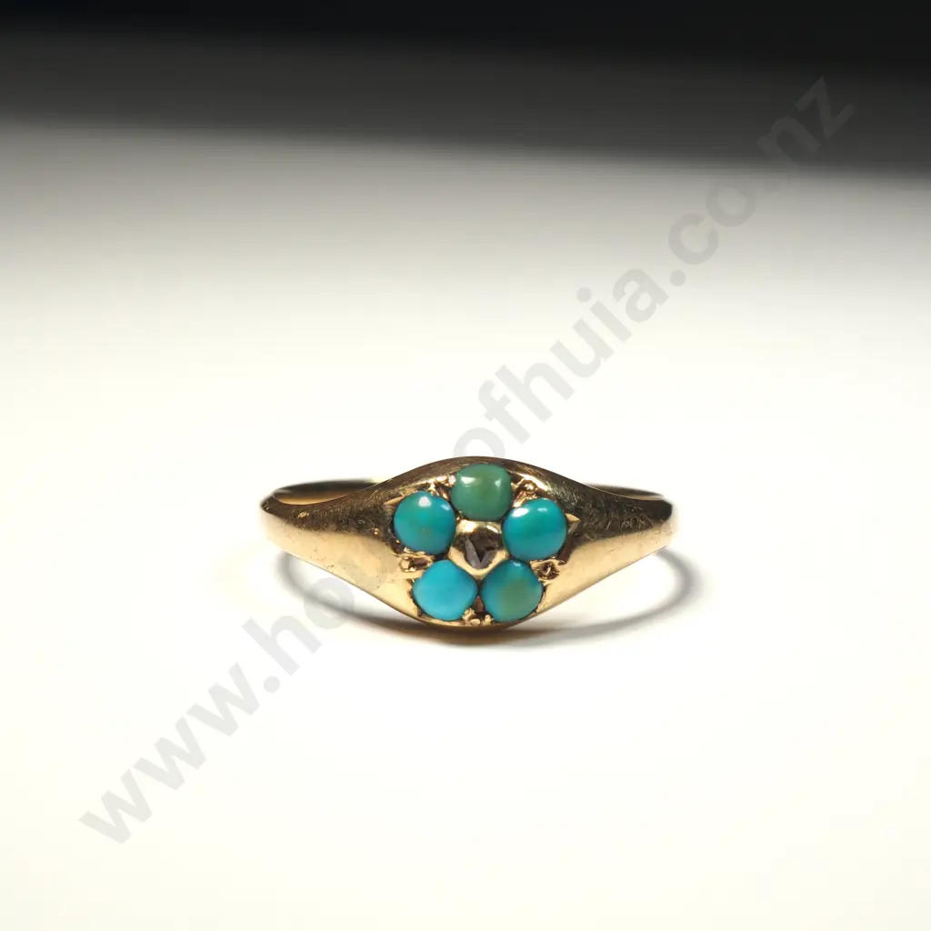 Antique Gold Turquoise & Diamond Ring Image 1++