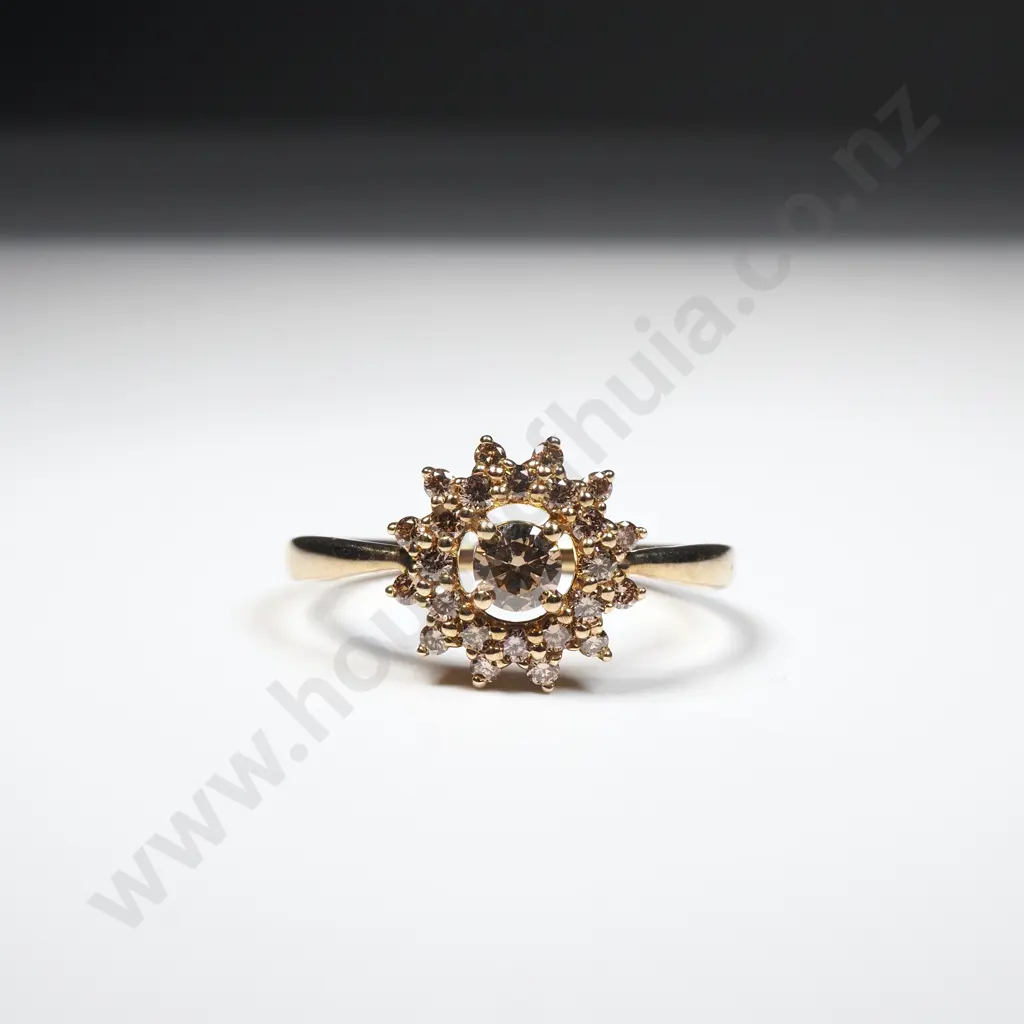 9ct Gold Champagne Diamond Ring w English Hallmarks Image 1++
