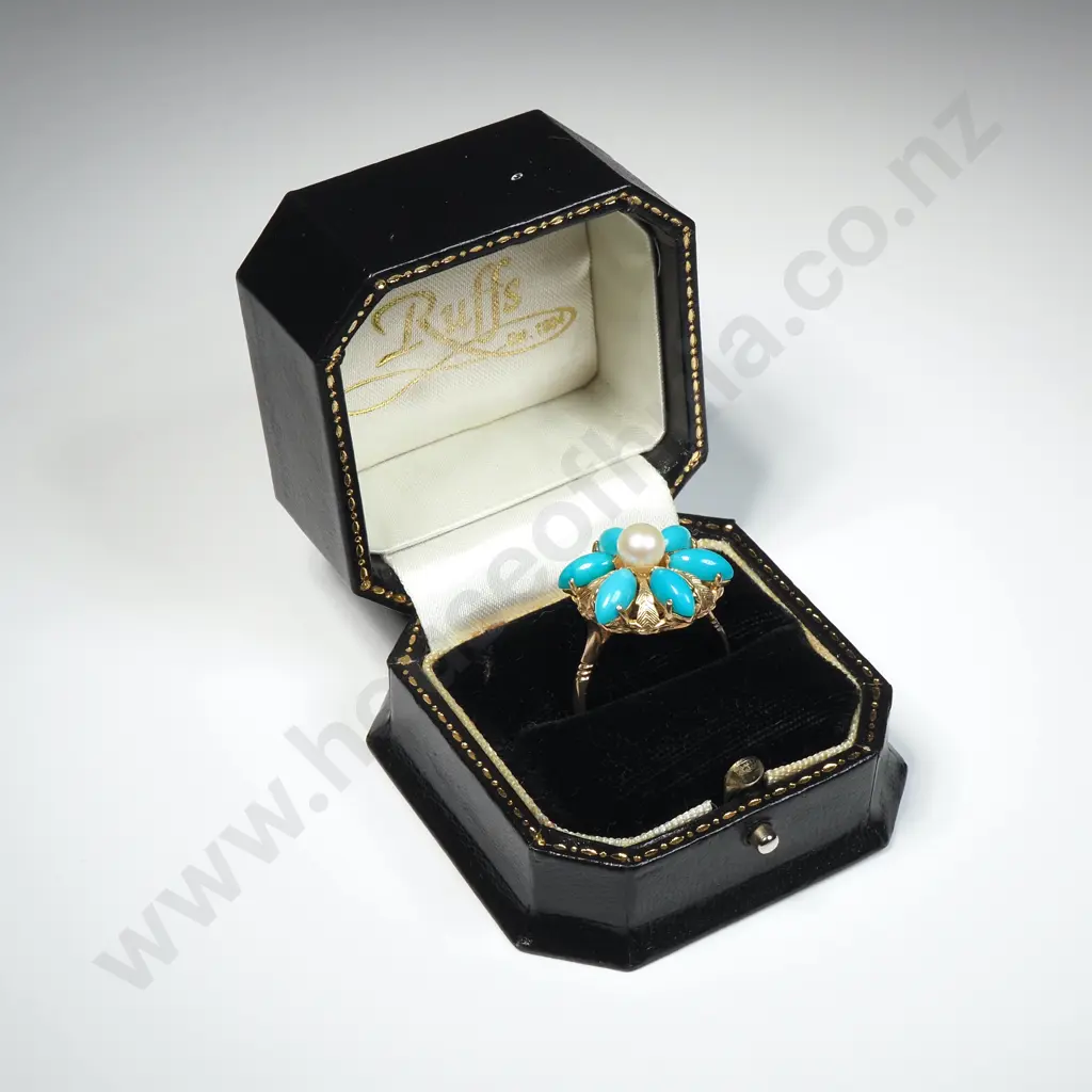 Vintage 9ct Gold Turquoise & Pearl Ring Image 1++