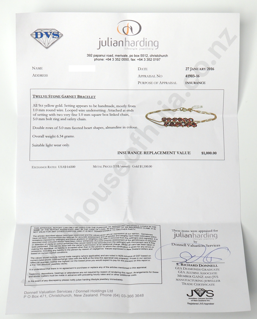 9ct Gold Garnet Bracelet w Valuation for $1000.00 Image 1++