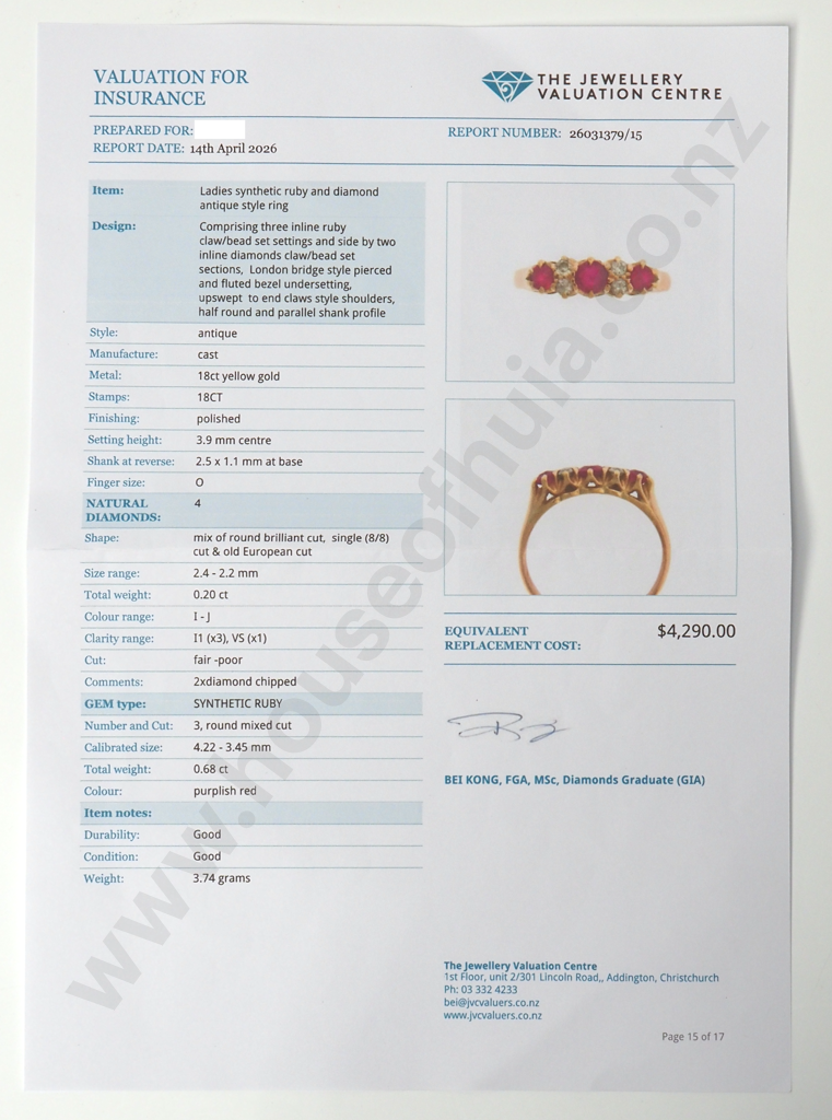 Vintage 18ct Gold Ruby & Diamond Ring w Valuation for $4,290.00 Image 1++