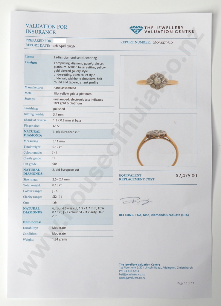 Antique 18ct Gold Diamond Cluster Ring w Valuation for $2,475.00 Image 1++