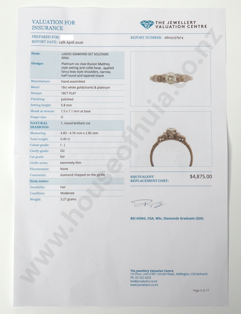 18ct Gold Diamond Ring w .4ct Diamond: Valued at $4,875.00 Image 1++