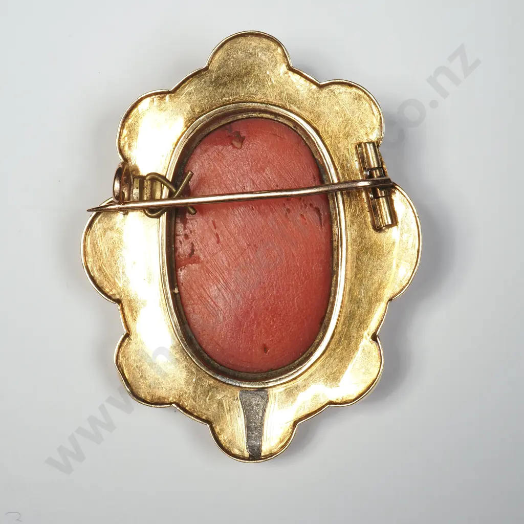 Antique 9ct Gold Coral Earring & Brooch Set Image 1++