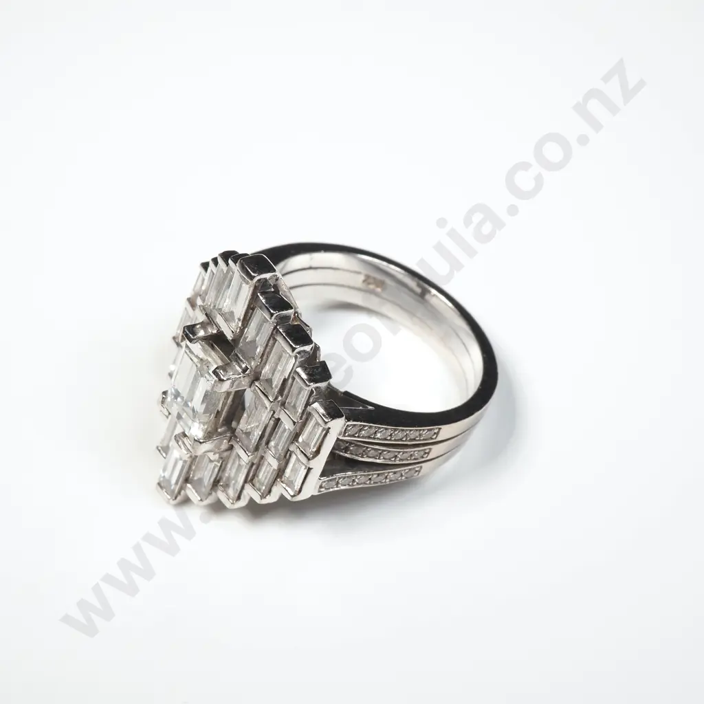 18ct White Gold Baguette Diamond Manhattan Ring w Valuation of $35,800.00 Image 1++