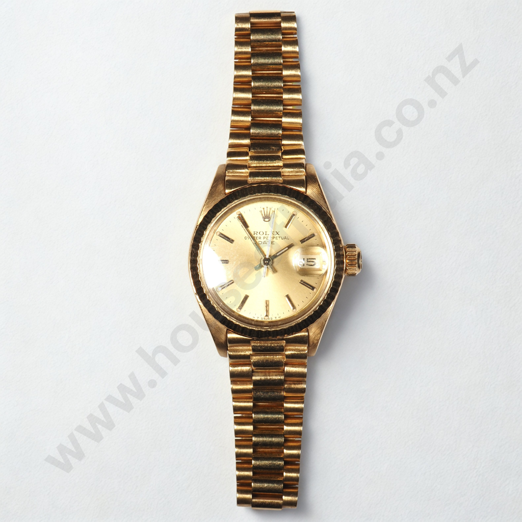 Solid 18ct Gold Rolex 26mm Oyster Perpetual Date Wristwatch w Box & Some Papers Image 1++