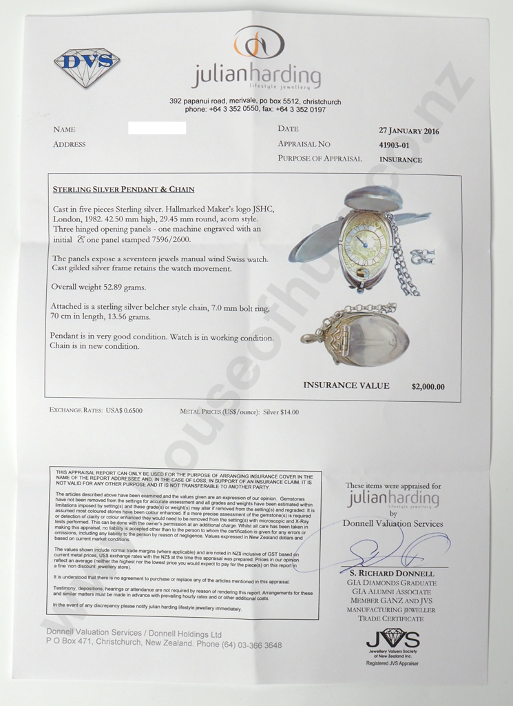 Interesting Sterling Silver Pendant Watch w English Hallmarks w Valuation for $2,000.00 Image 1++