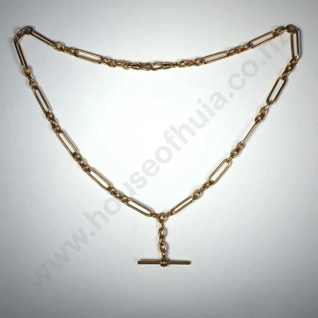9ct Gold Rail Link Fob Chain & T Bar Necklace Image 1++