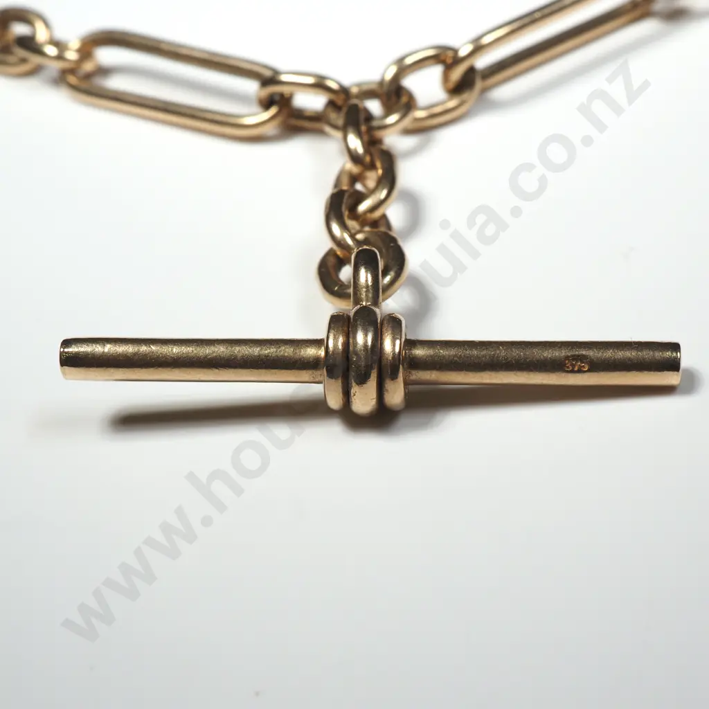 9ct Gold Rail Link Fob Chain & T Bar Necklace Image 1++