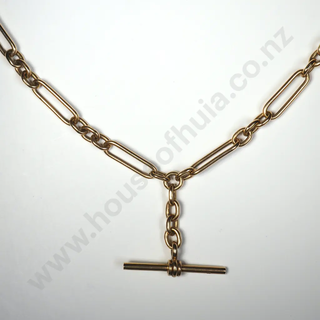 9ct Gold Rail Link Fob Chain & T Bar Necklace Image 1++